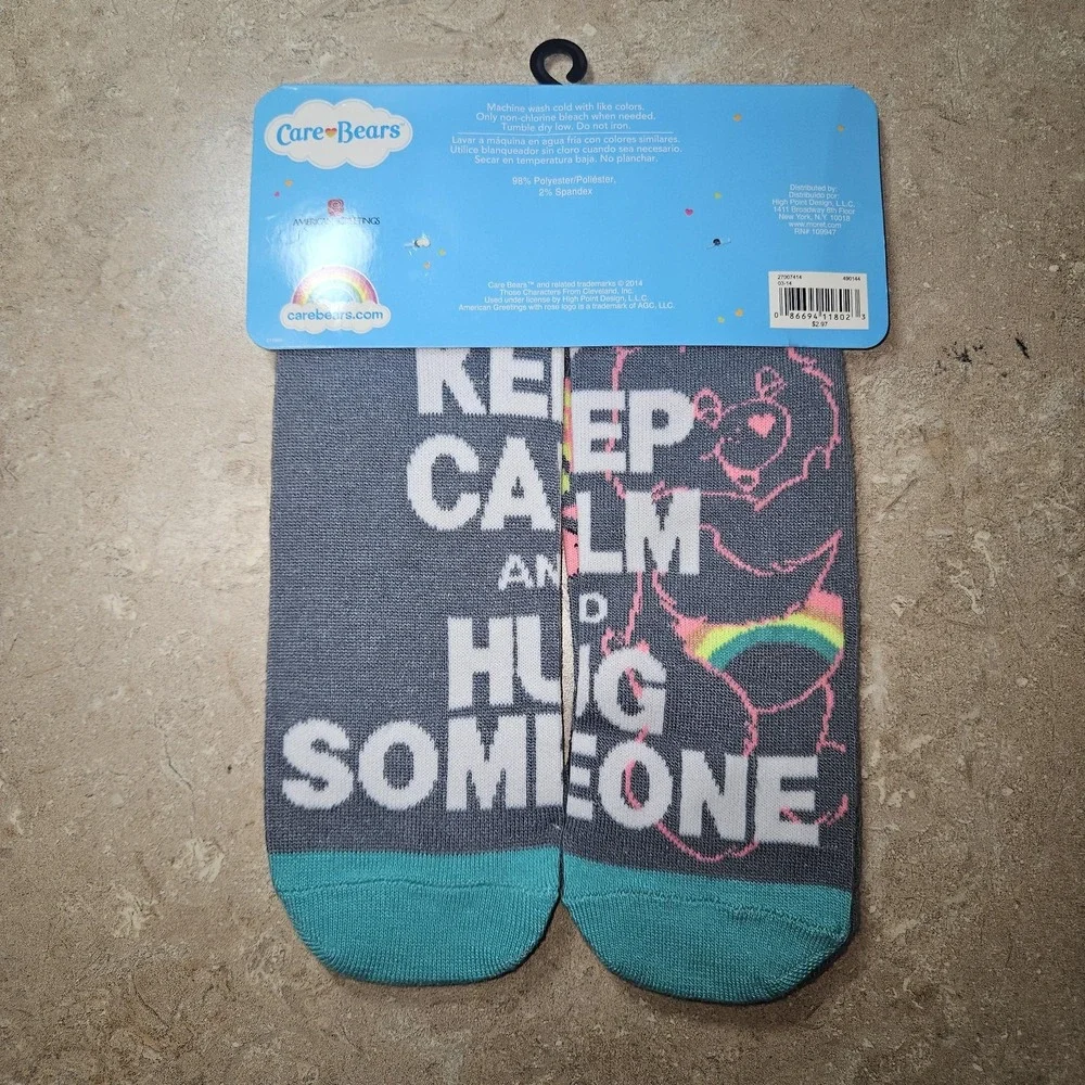 Care Bears Socks Women One SZ Gray No Show 2 Pair Share Love Hug Someone Novelty